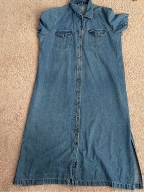 Women's Blue Denim Button-Front Maxi Dress